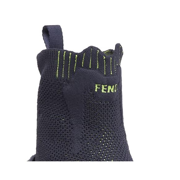 $1,395 NIB Fendi Navy Multicolor Contrast Knit Sock Style High Top Sneakers 12 D main image 5